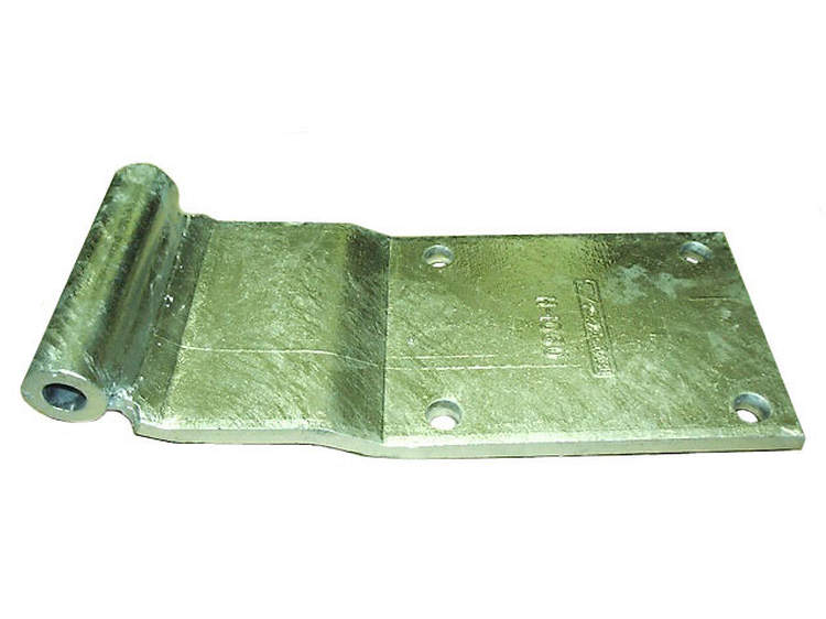 Bolted to the door panel and is secured by the hinge pin.