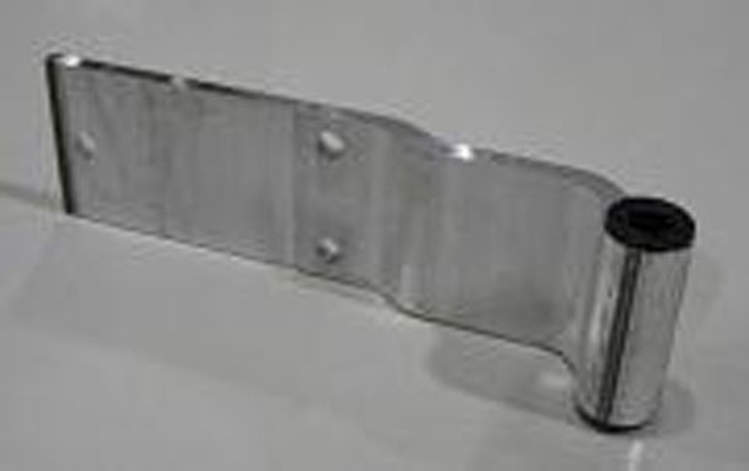 Bolted to the door panel and is secured by the hinge pin.